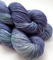 Hand Dyed Yarn "Loose and Complete" Navy Spruce Green Grey Blue Teal Speckled Merino Nylon Fingering SW 463yds 100g