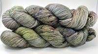 Hand Dyed Yarn "Cthulhu’s Dogs are Barking" Brown Violet Orange Green Grey Lime Blue Navy Merino Silk Fingering Singles SW 438yds 100g