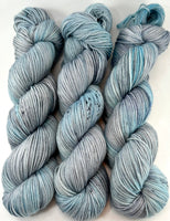 Hand Dyed Yarn "Ghosts in the Machine" Blue Grey Silver Gray Navy Turquoise Silver Pale Speckled Merino Superkid Mohair Fingering Singles Superwash 395yds 100g