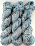 Hand Dyed Yarn "Ghosts in the Machine" Blue Grey Gray Turquoise Navy Silver Pale Speckled Merino Sport Superwash 328yds 100g
