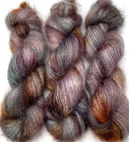 Hand Dyed Yarn "Here There Be Dragons" Green Grey Brown Gold Mustard Rust SuperKid Mohair Silk Laceweight 465yds 50g