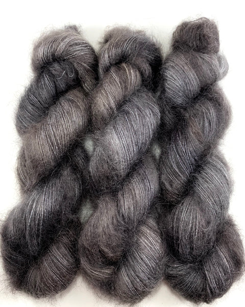 Hand Dyed Yarn "Charred" Grey Charcoal Gray Brown SuperKid Mohair Silk Laceweight 465yds 50g