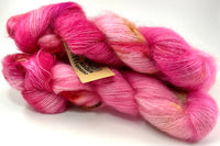Hand Dyed Yarn “Oink Ponk" Pink Magenta Fuchsia Red Hot Pink Yellow Gold Bordeaux Speckled SuperKid Mohair Silk Laceweight 465yds 50g