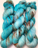 Hand Dyed Yarn "Guitars, Cadillacs" Turquoise Brown Rust Teal Violet Copper Speckled Merino Nylon Fine Fingering SW 487yds 100g