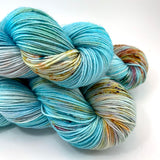 Hand Dyed Yarn "Fishgold" Turquoise Rust Gold Teal Violet Pink Speckled Merino Nylon Fine Fingering SW 463yds 100g