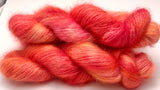 Hand Dyed Yarn "Blood Orange Glow" Yellow Orange Coral Pink SuperKid Mohair Silk Laceweight 465yds 50g