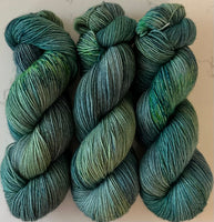 Hand Dyed Yarn "If a Teal Falls in the Forest" Blue Navy Teal Turquoise Green Spruce Emerald Speckled Merino Sport SW 328yds 100g
