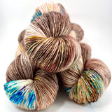 Hand Dyed Yarn "Geode" Brown Blue Turquoise Rust Violet Copper Yellow Speckled Merino Fine Fingering Singles SW 465yds 115g