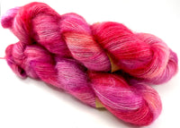 Hand Dyed Yarn "Bouquet" Pink Red Fuchsia Magenta Scarlet Rose Melon Purple Gold SuperKid Mohair Silk Lace 465yds 50g