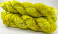 Hand Dyed Yarn "Sprung" Lime Chartreuse Green Yellow Gold Kid Mohair Silk Laceweight 465yds 50g