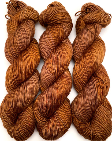 Hand Dyed Yarn "Just Rusted Enough" Rust Brown Copper Orange Gold Caramel Speckled Merino Sport Superwash 328yds 100g