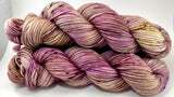 Hand Dyed Yarn "Orchids Akimbo" Purple Brown Mauve Tan Violet Taupe Caramel Ochre Speckled Merino DK Superwash 231yds 100g