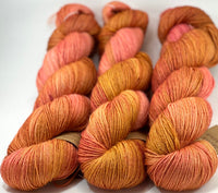 Hand Dyed Yarn "Razzle Dazzle" Gold Pink Orange Yellow Peach Magenta Speckled Merino Fingering Superwash 425yds 115g