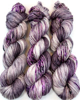 Hand Dyed Yarn "Cobwebs and Dust” Purple Grey Brown Pink Speckled Merino Silk DK Weight Superwash 231yds 100g
