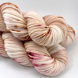 Hand Dyed Yarn "Sunspot Baby" Blush Tan Pink Ecru Brown Gold Orange Speckled Merino DK Superwash 243yds 100g