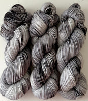 Hand Dyed Yarn "Scattered" Silver Brown Grey Black Speckled Polwarth Fingering Superwash 438yds 100g