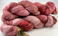 Hand Dyed Yarn "Seasoned" Red Melon Pink Orange Gold Brown Brick Speckled Merino DK Superwash 231yds 100g