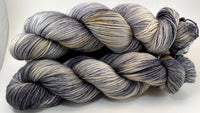 Hand Dyed Yarn “Gritty" Beige Tan Caramel Grey Gold Black Silver Speckled Merino Nylon Fine Fingering SW 463yds 100g