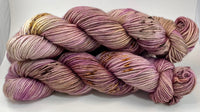 Hand Dyed Yarn "Orchids Akimbo" Purple Brown Mauve Tan Violet Taupe Caramel Ochre Speckled Merino DK Superwash 231yds 100g