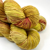 Hand Dyed Yarn "Chartrooze in Bloom" Green Yellow Chartreuse Lime Olive Brown Chestnut Pink Fuchsia Magenta Speckled Merino Nylon Fine Fingering Sock Superwash 463yds 100g