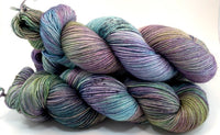 Hand Dyed Yarn "Hellebore" Green Blue Spruce Purple Plum Teal Lime Merino Fingering Singles Superwash 438yds 115g