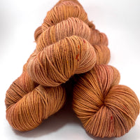 Hand Dyed Yarn "Bittersweet” Orange Gold Copper Peach Rust Pumpkin Caramel Speckled Merino Fingering Superwash 438yds 100g