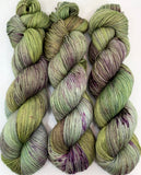 Hand Dyed Yarn "Evenfall" Green Sage Olive Grey Purple Violet Brown Speckled Merino Nylon Fine Fingering Superwash 463yds 100g