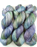 Hand Dyed Yarn "Hellebore" Green Blue Teal Purple Violet Lime Grey Speckled Silk Linen 735yds 115g