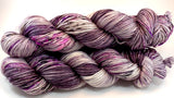 Hand Dyed Yarn "Cobwebs and Dust” Purple Grey Brown Pink Speckled Merino Silk DK Weight Superwash 231yds 100g