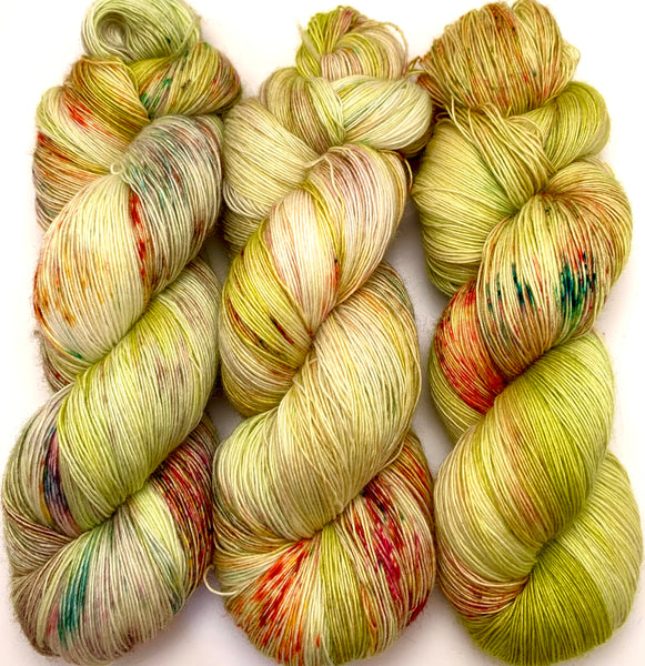Hand Dyed Yarn "Freshly Squeezed" Green Yellow Lime Fuchsia Pink Orange Speckled Merino Lace Singles 825yds 115g