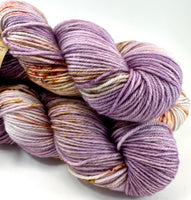 Hand Dyed Yarn "Hullabaloo" Purple Mauve Violet Red Gold Green Brown Ochre Speckled Bluefaced Leicester DK Weight Superwash 248yds 100g