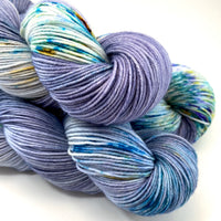 Hand Dyed Yarn "BeeBop Blues" Blue Navy Grey Turquoise Teal Gold Yellow Violet Green Speckled Merino Fingering Superwash 438yds 100g
