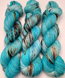 Hand Dyed Yarn "Guitars, Cadillacs" Blue Teal Turquoise Brown Rust Copper Violet Speckled Merino Sport Weight Superwash 328yds 100g