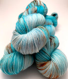 Hand Dyed Yarn "Guitars, Cadillacs" Turquoise Brown Rust Teal Violet Copper Speckled Merino Nylon Fine Fingering SW 487yds 100g