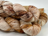 Hand Dyed Yarn "Whole Grain" Brown Tawny Copper Ecru Caramel Chestnut Speckled Merino Fingering Singles Superwash 465yds 115g