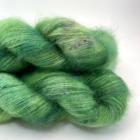 Hand Dyed Yarn "Just Escarole with It" Green Spruce Emerald Sage Lime Grey Speckled Kid Mohair Silk Laceweight 465yds 50g