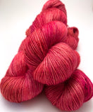 Hand Dyed Yarn "Bouquet" Pink Red Fuchsia Magenta Scarlet Rose Melon Purple Gold Merino Fingering Singles Superwash 465yds 115g