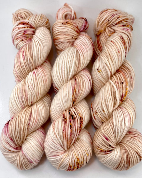 Hand Dyed Yarn "Sunspot Baby" Blush Tan Pink Ecru Brown Gold Orange Speckled Merino Sport Superwash 328yds 100g