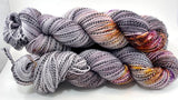 Hand Dyed Yarn “Up to No Good" Grey Brown Purple Violet Orange Gold Red Magenta Speckled Merino Nylon Zebra Fingering Superwash 438yds 100g