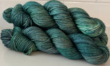 Hand Dyed Yarn "If a Teal Falls in the Forest…" Teal Green Blue Spruce Navy Chartreuse Bluefaced Leicester Silk DK Superwash 231yds 100g