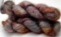 Hand Dyed Yarn "Here There Be Dragons" Green Grey Brown Gold Mustard Rust SuperKid Mohair Silk Laceweight 465yds 50g