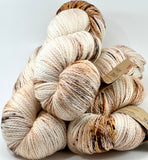 Hand Dyed Yarn "Whole Grain" Brown Tawny Copper Ecru Caramel Chestnut Speckled Merino Fingering Superwash 425yds 115g