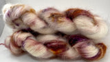 Hand Dyed Yarn "Mischievous Grin” Pink Brown Purple Gold Tan Red Ecru Blush SuperKid Mohair Silk Laceweight 465yds 50g