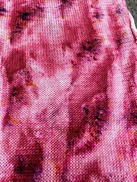 Hand Dyed Yarn "Random Snakeskin 1" Pink Berry Magenta Purple Red Gold Orange Wine Merino Nylon Fine Fingering Superwash 463yds 100g Sock Blank