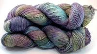 Hand Dyed Yarn "Hellebore" Green Blue Spruce Purple Plum Teal Lime Merino Fingering Singles Superwash 438yds 115g