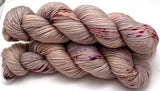 Hand Dyed Yarn "In the Gloaming" Tan Grey Blush Greige Taupe Purple Brown Gold Speckled Merino Sport Superwash 328yds 100g