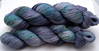 Hand Dyed Yarn "BeeBop Blues" Blue Navy Grey Turquoise Teal Gold Yellow Violet Green Speckled Merino Silk Light Fingering Singles Superwash 438yds 100g