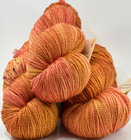 Hand Dyed Yarn "Razzle Dazzle" Gold Pink Orange Yellow Peach Magenta Speckled Merino Fingering Superwash 425yds 115g