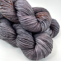 Hand Dyed Yarn "Cast Iron" Grey Brown Charcoal Backish Rust Speckled Merino Silk Fingering Superwash 438yds 100g