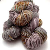 Hand Dyed Yarn "Here There Be Dragons" Brown Green Khaki Grey Gold Caramel Rust Speckled Polwarth DK Superwash 248yds 100g